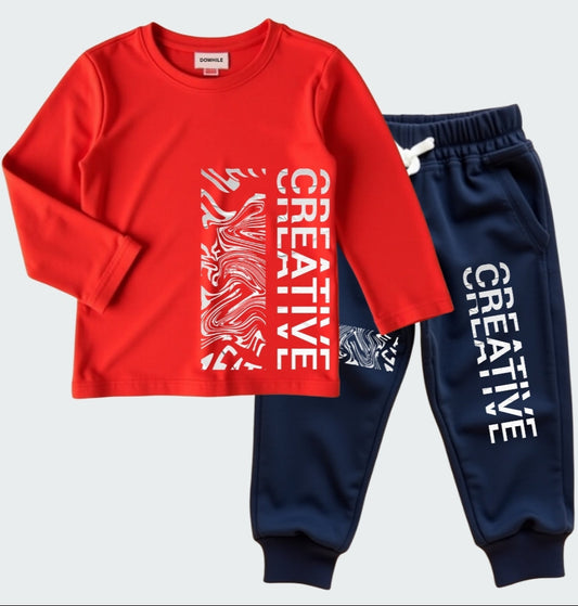 T-Shirt & Pant Sets – Fun Prints (Red & Navy)