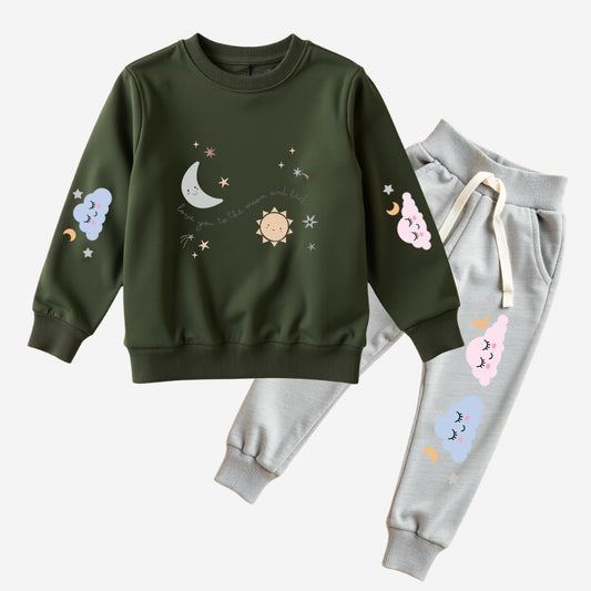 Sweatshirt-Pant Cord Set Military & Grey Melange