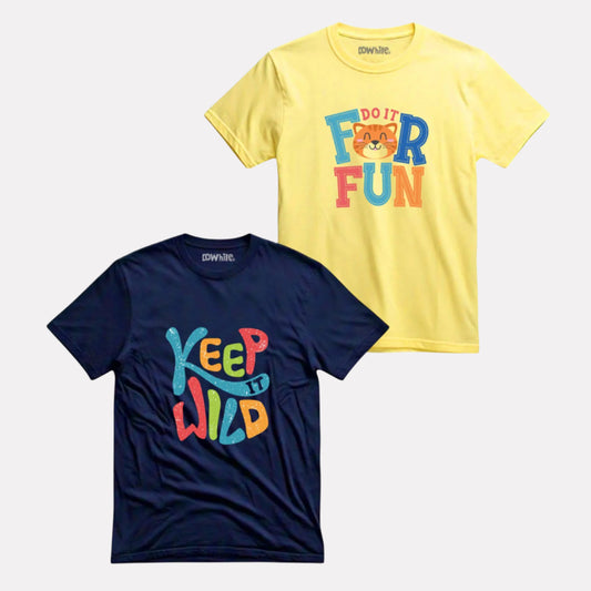 Navy Blue and Yellow Printed Cotton T-Shirts