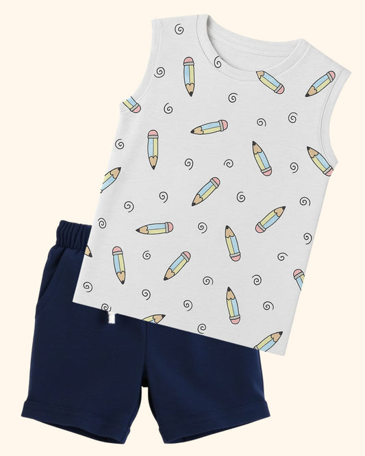 Kids Printed Sleeveless T-shirt with Shorts