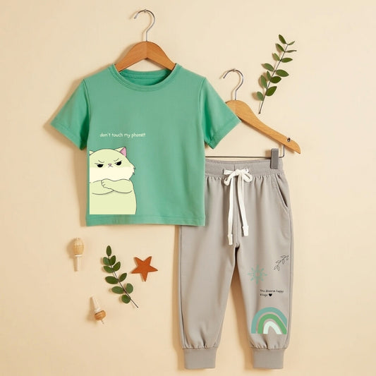 Urban Cool T-Shirt & Pant Combo (Mint green & Beige)