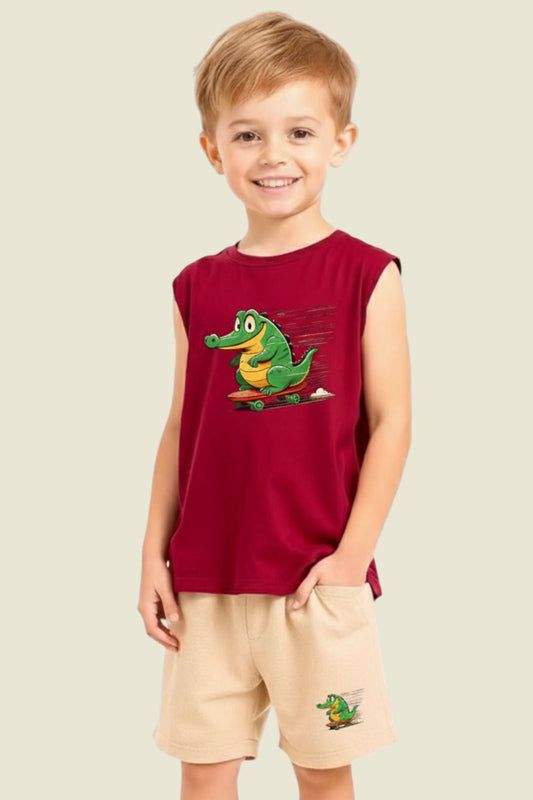 Kids Sleeveless Cotton Tshirt and Shorts Set