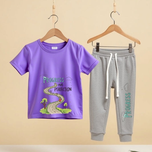 Playtime Ready T-Shirt & Pants (Lavender & Grey Melange)