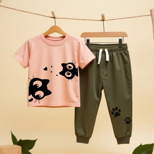 Playtime Ready T-Shirt & Pants (Peach & Military Green)