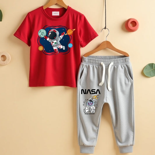 Cotton Printed T-Shirt & Track Pants for Kids