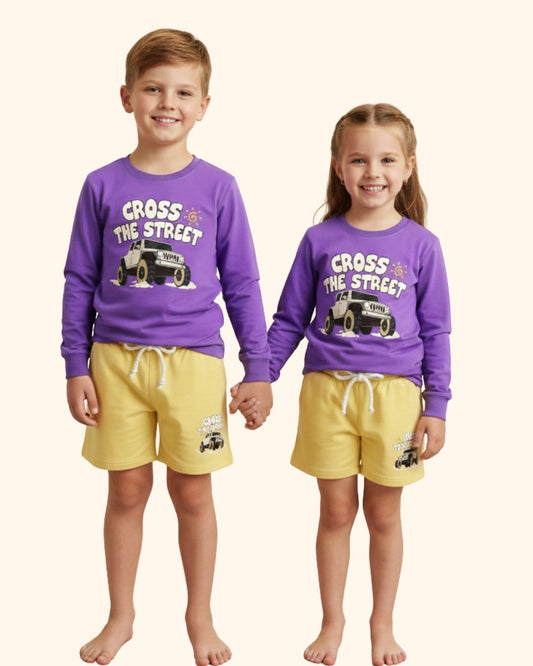 Full Sleeves T-Shirt & Shorts Set With Printing