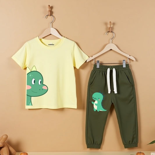 Playful Prints T-Shirt & Track Set (Yellow & Green)