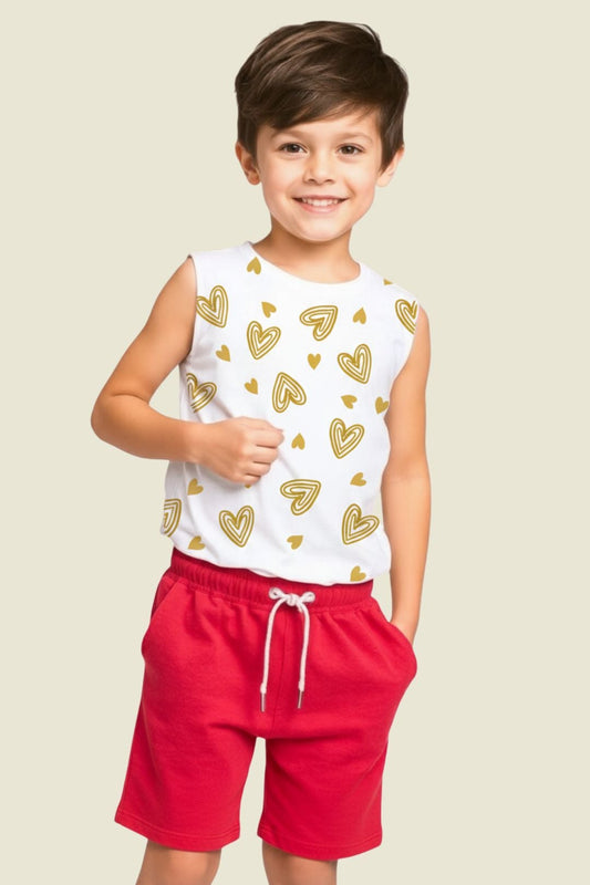 Printed Round Neck Sleeveless T-Shirt Sets