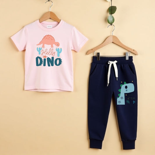 Classic T-Shirt with Track Pants - Pink & Navy