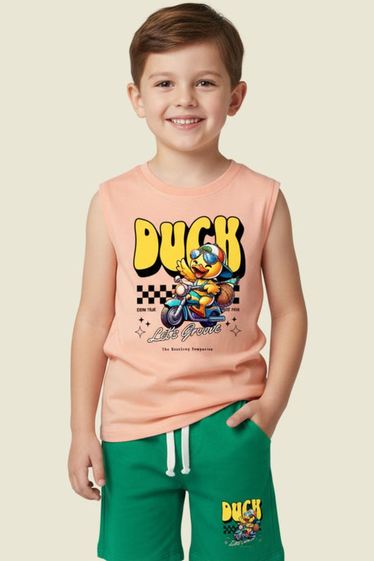 Printed Round Neck Sleeveless T-Shirt Sets