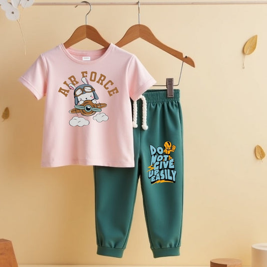 Classic T-Shirt with Track Pants - Pink & Mint green