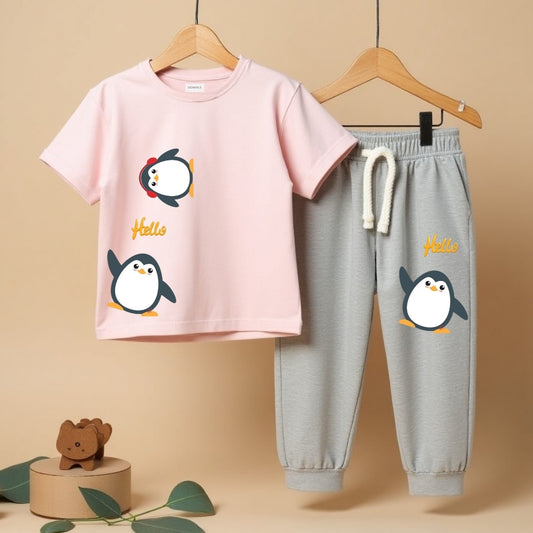 Playtime Ready T-Shirt & Pants (Pink & Grey Melange)