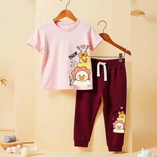 Playtime Ready T-Shirt & Pants (Pink & Maroon)