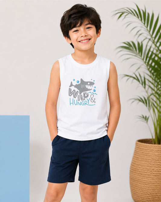 Sleeveless kids t shirt shorts