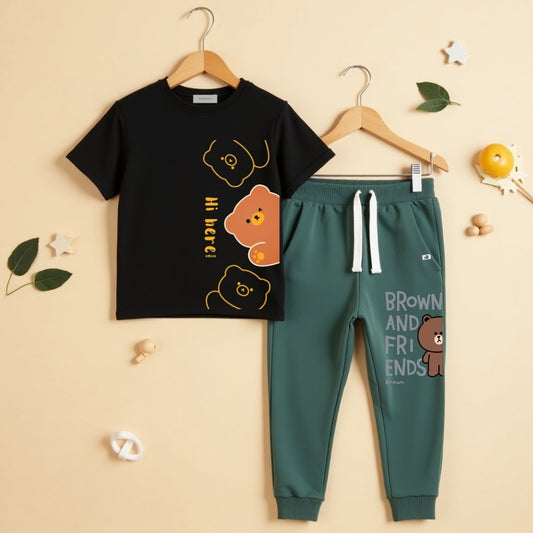 Casual Vibes Tee & Pant Set-Black & Mint Green