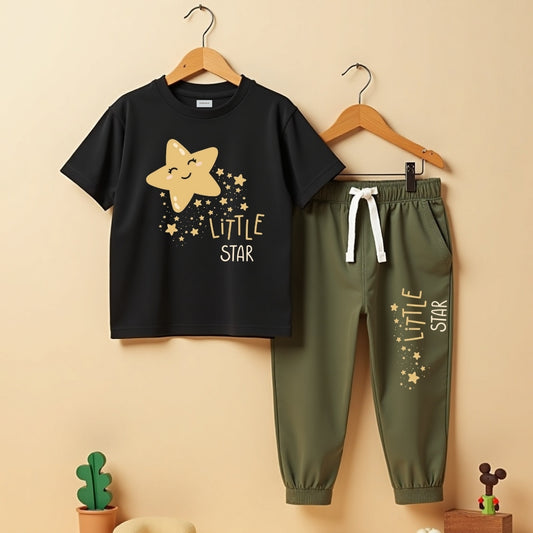 Casual Vibes Tee & Pant Set-Black & Mint Green