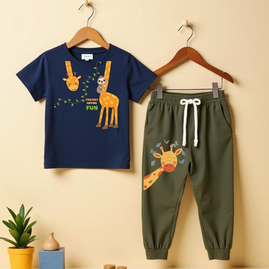 Casual Vibes Tee & Pant Set-Navy & Military Green