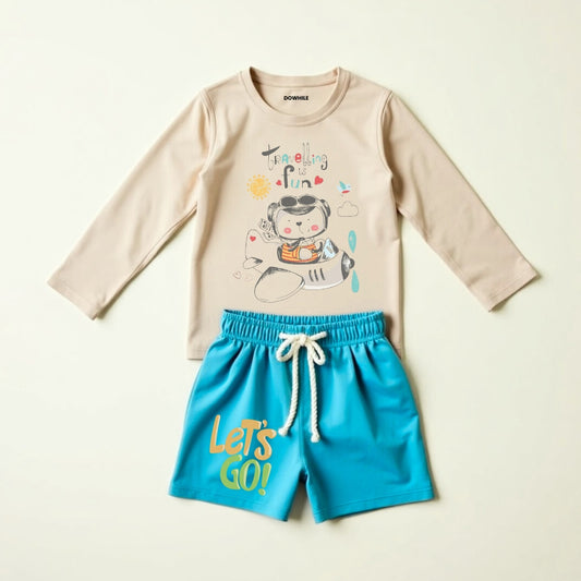 Kids Full Sleeve Printed T-Shirt with Shorts Set