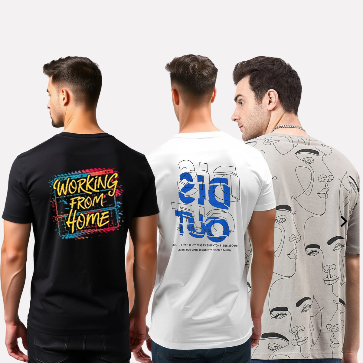 Men's 3-Pack Printed Round Neck Cotton T-Shirts