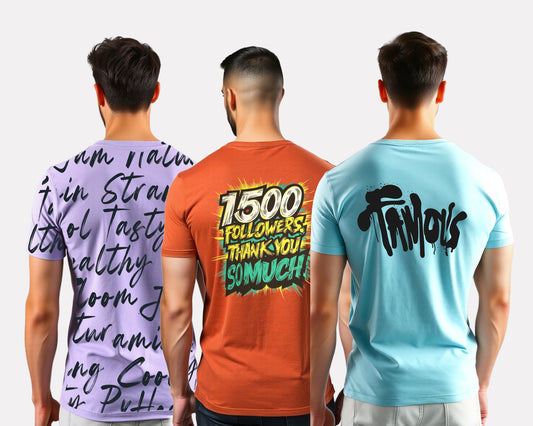 Men's 3-Pack Printed Round Neck Cotton T-Shirts