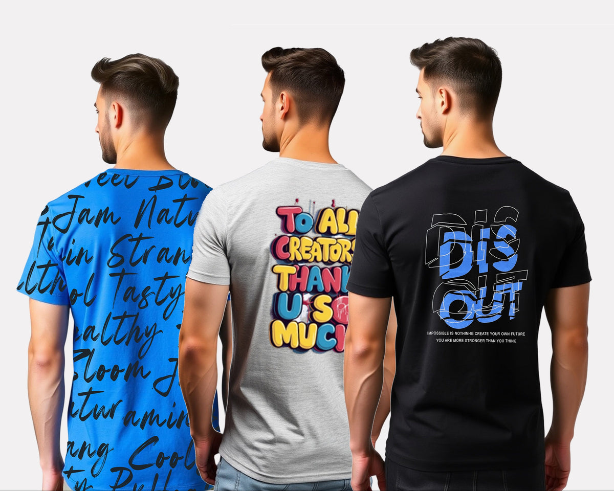 Men's 3-Pack Printed Round Neck Cotton T-Shirts