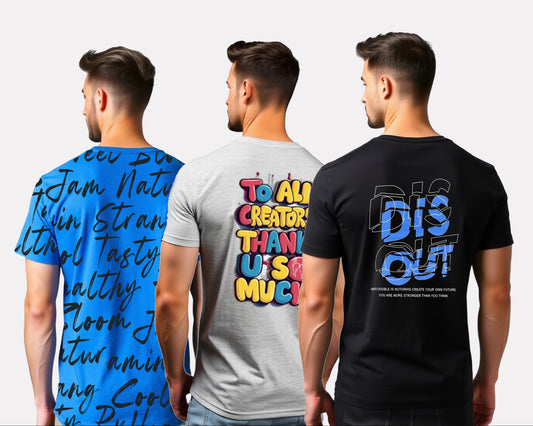 Men's 3-Pack Printed Round Neck Cotton T-Shirts
