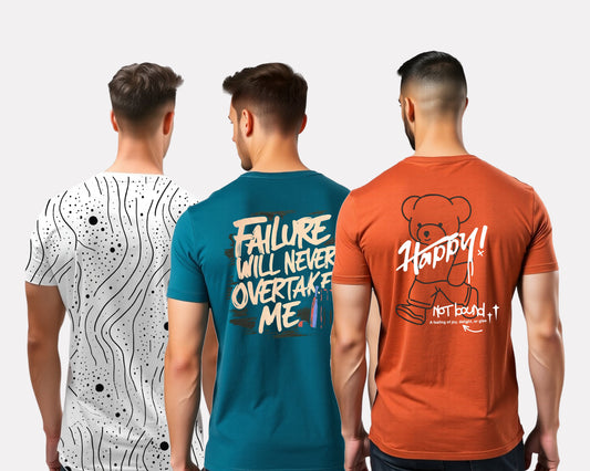 Men's 3-Pack Printed Round Neck Cotton T-Shirts