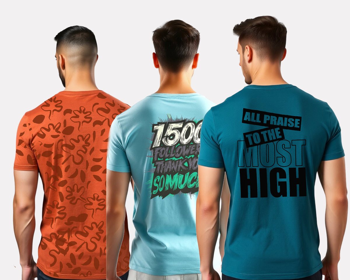 Men's 3-Pack Printed Round Neck Cotton T-Shirts