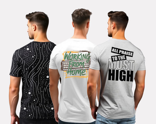 Men's 3-Pack Printed Round Neck Cotton T-Shirts