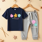Casual Vibes Tee & Pant Set-Navy & Grey Melange