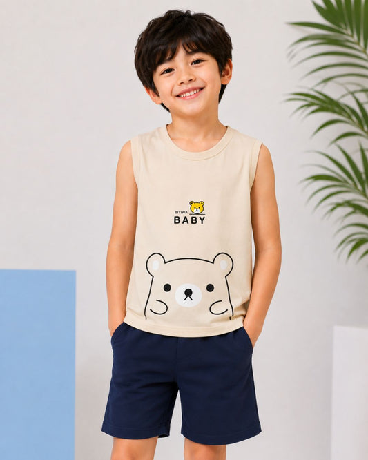 Sleeveless kids t shirt shorts set
