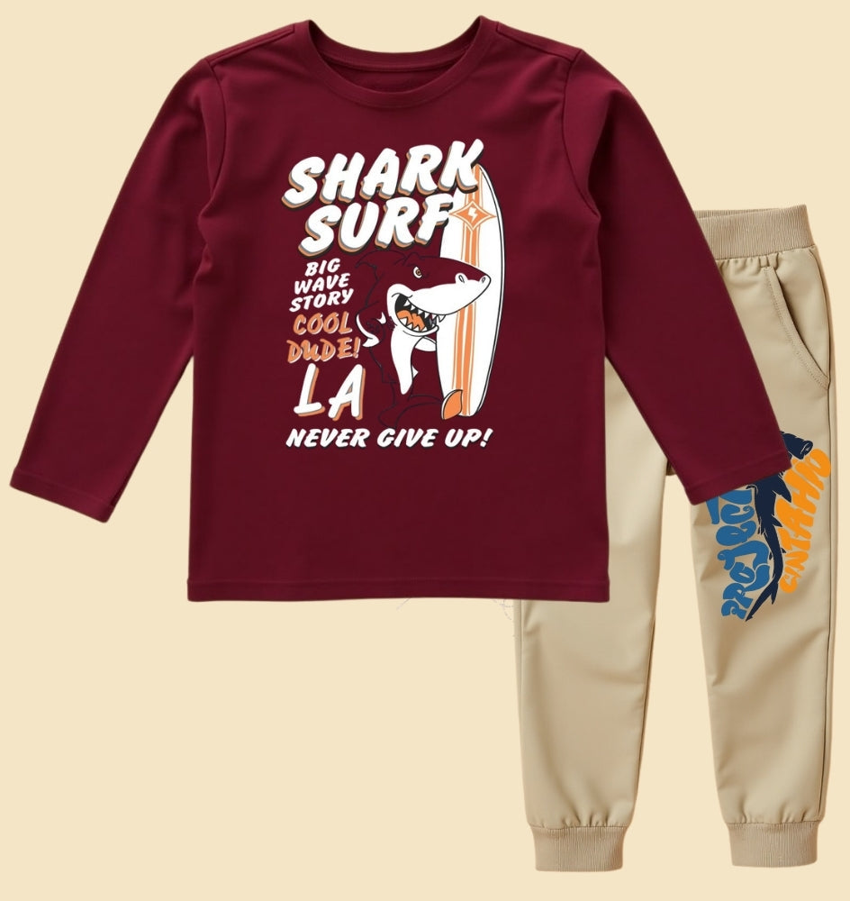 T-Shirt & Pant Sets – Fun Prints (Maroon & Beige)