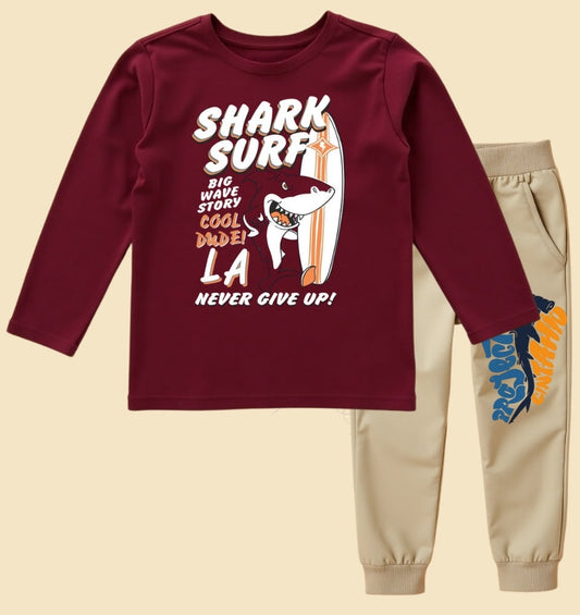 T-Shirt & Pant Sets – Fun Prints (Maroon & Beige)