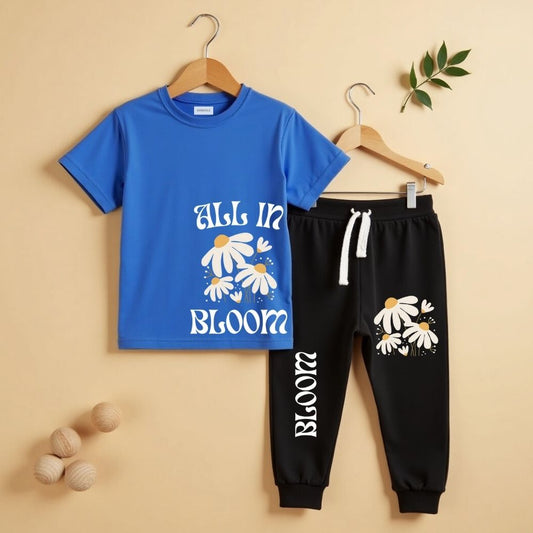 Playful Prints T-Shirt & Track Set (Royal Blue & Black)
