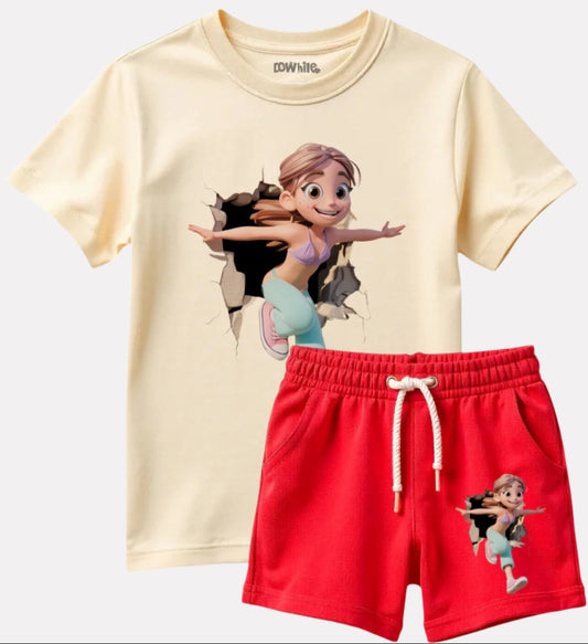 Girls Printed T-Shirt with Shorts Cotton Set