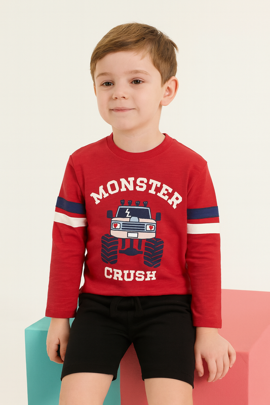 Cute Printed Tee and Shorts Set (Red & Black)