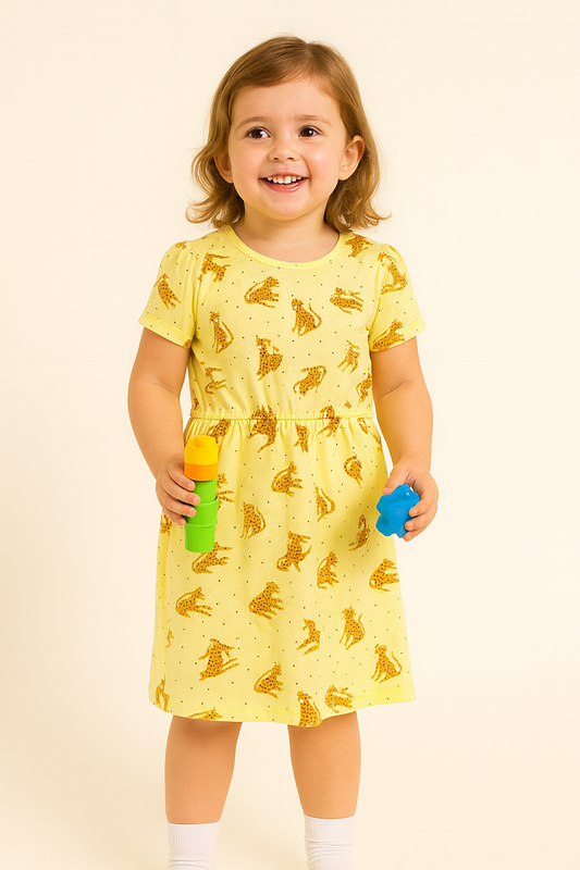 Yellow Color Printed girls dress