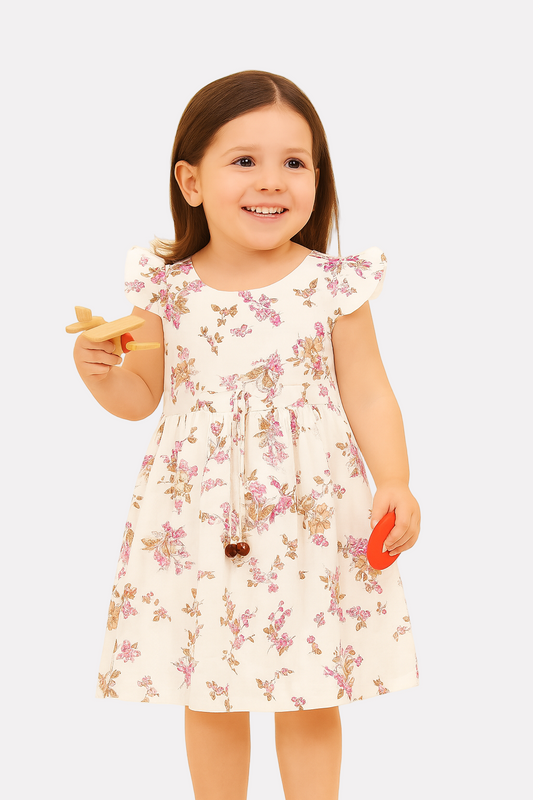 Floral Printed Cap Sleeves Cotton A-Line Top White