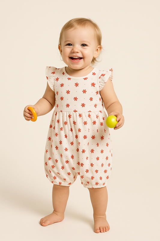 Girls white color Printed Romper Dress