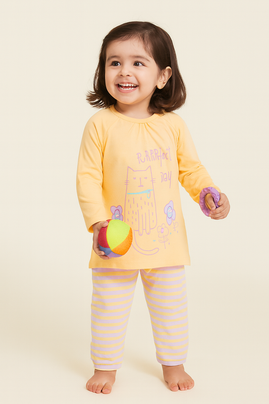 Infant Girls Pure Cotton Printed T-shirt with Joggers