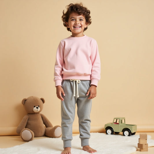 Kids Sweatshirt & Jogger Set (Pink & Grey Melange)