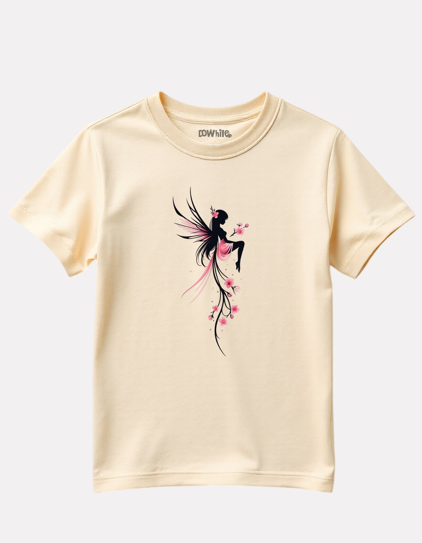 Beige Color Graphic Print T-Shirt For Girls