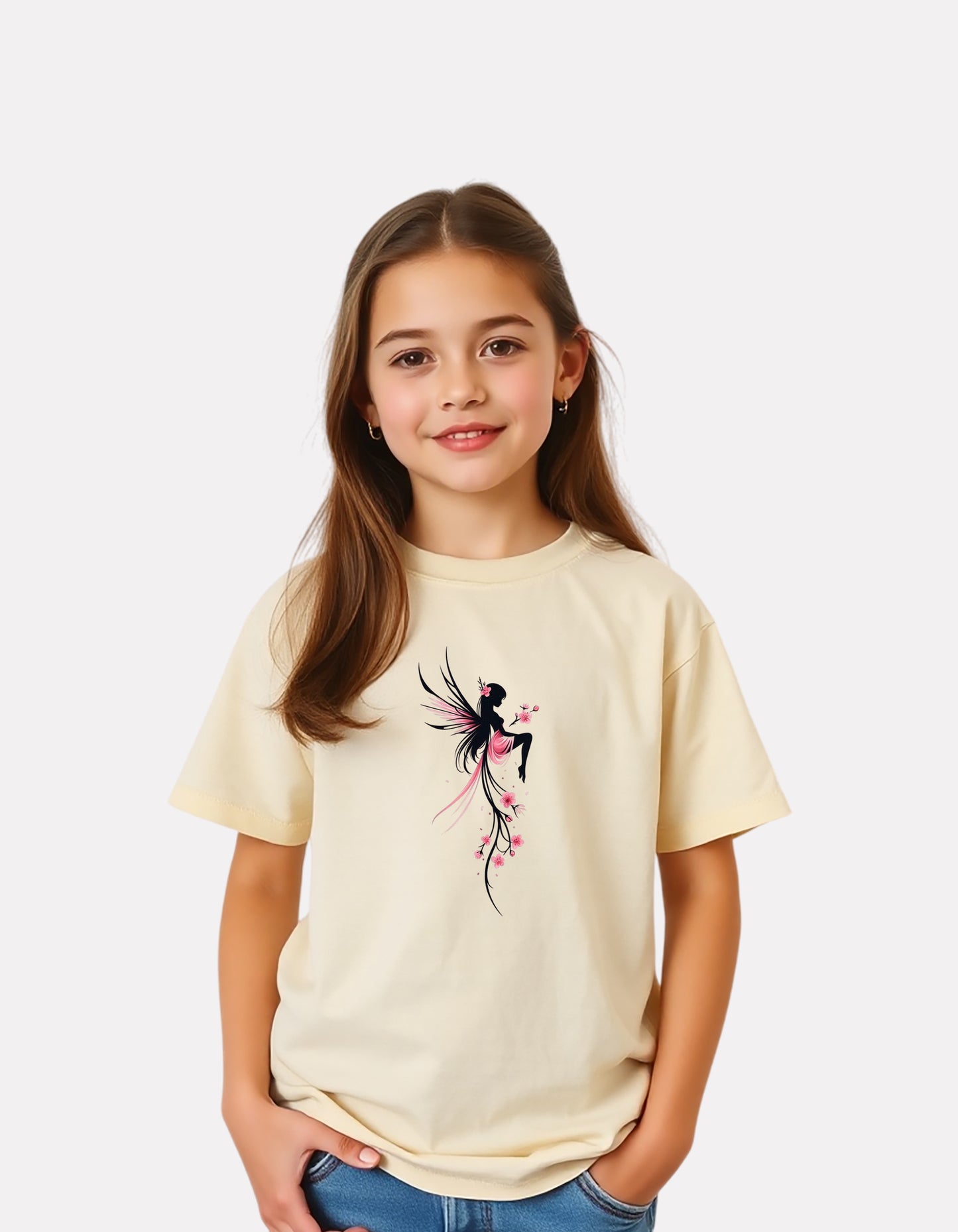 Beige Color Graphic Print T-Shirt For Girls
