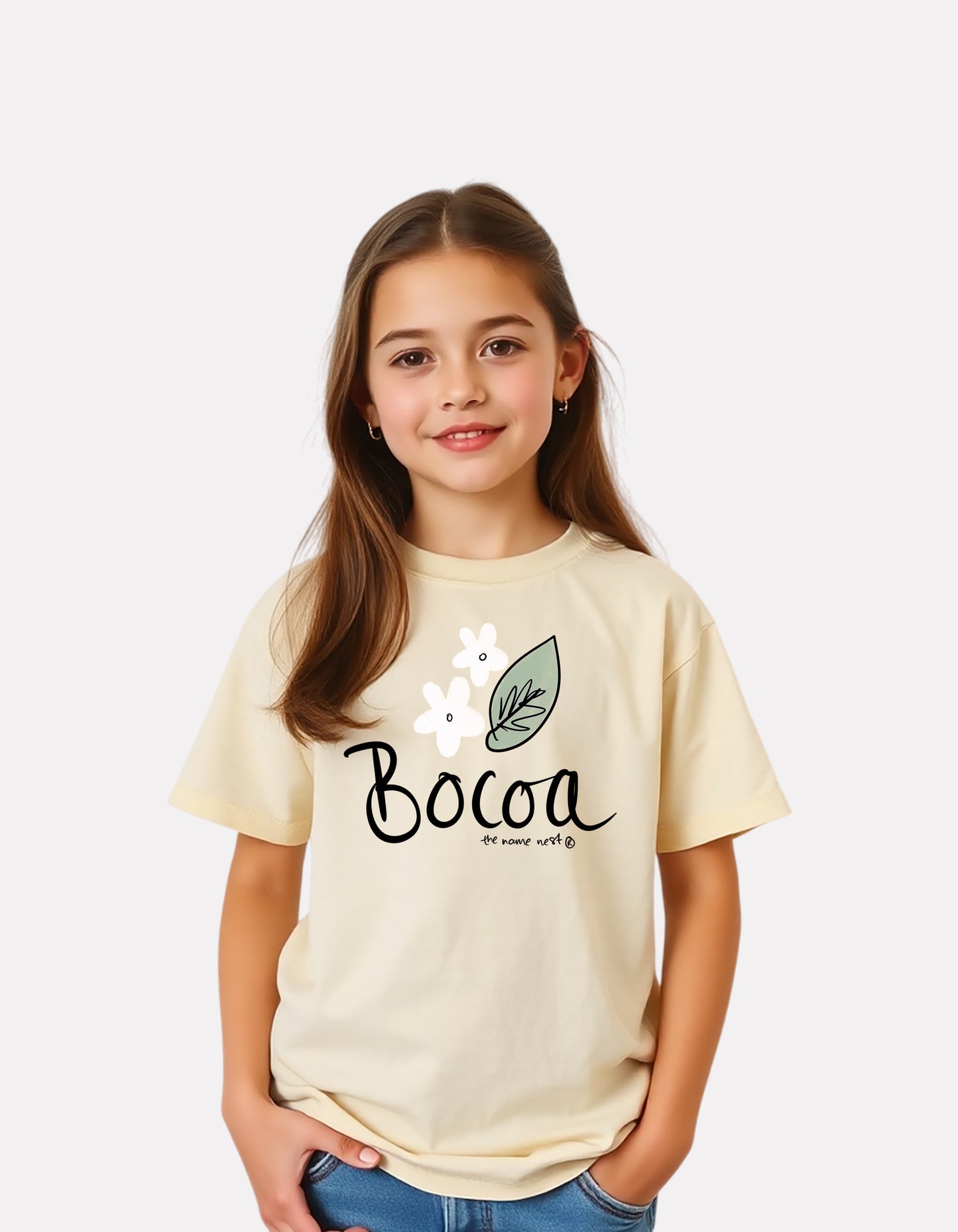 Girls Printed Round-Neck T-Shirt Beige Color