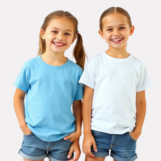 Girls 2 Pack Combo T-Shirt (White Melange and Turquoise)