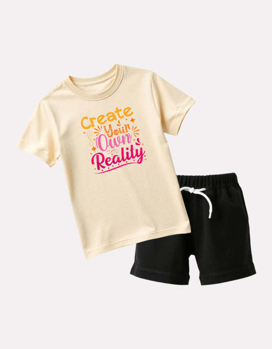 Girls Printed T-Shirt with Shorts Set