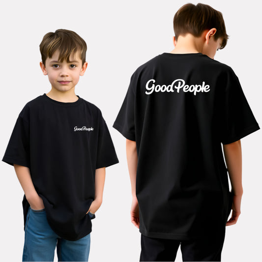 Boys Printed Oversized Cotton T-Shirt (Black)