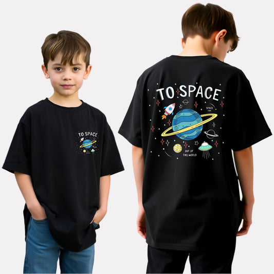 Boys Printed Oversized Cotton T-Shirt (Black)