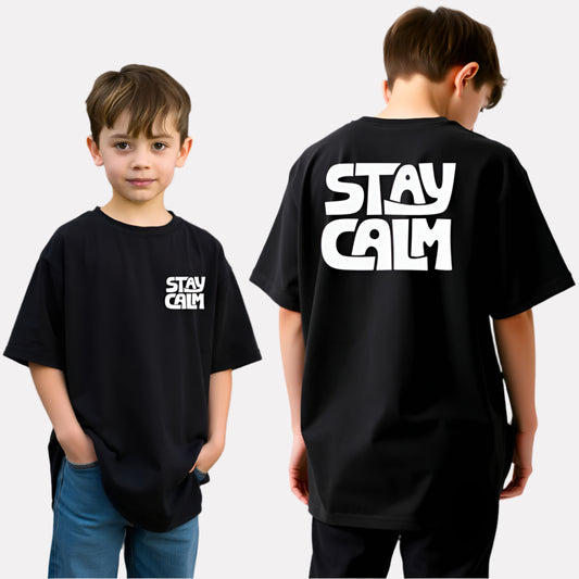 Boys Printed Oversized Cotton T-Shirt (Black)