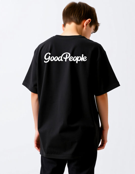 Boys Printed Oversized Cotton T-Shirt (Black)